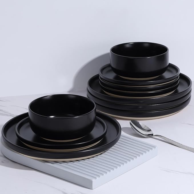 LIANYU Plates and Bowls Sets for 8, 24 Piece Stoneware Dinnerware Set, - Image 6