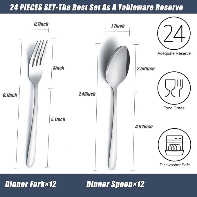 24 Pcs Forks and Spoons Silverware Set, Food Grade Stainless Steel Flatware - Image 2