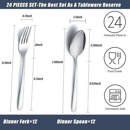 24 Pcs Forks and Spoons Silverware Set, Food Grade Stainless Steel Flatware - Image 2