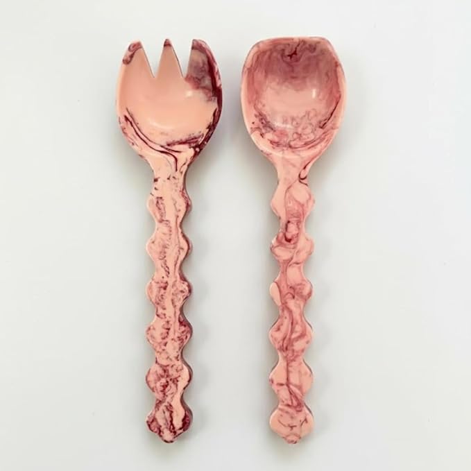 SS Craft Premium Pink Marble Resin Salad Serving Spoon Set 2 Pcs Handcrafted by SSCraftsIndia