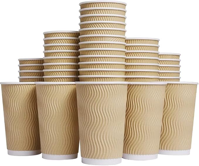 Hot Paper Cups 16 oz Disposable Insulated Corrugated Sleeve Ripple Wall Paper by Unknown