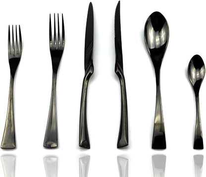 JASHII 18/10 Stainless Steel 24 Piece Mirror Polished Black Flatware Set by JASHII