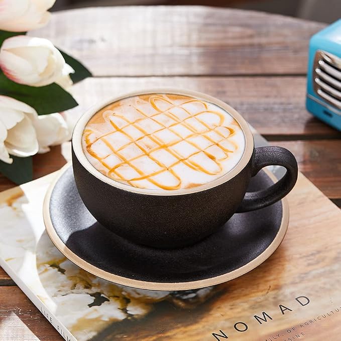 Coffeezone Vintage Design 12 oz Ceramic Latte Art Cappuccino Barista Cup - Image 2