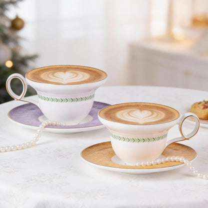 KAMMAK Tea Cups Set of 2, Ceramic Floral Pattern Demitasse Cup | Porcelain - Image 7