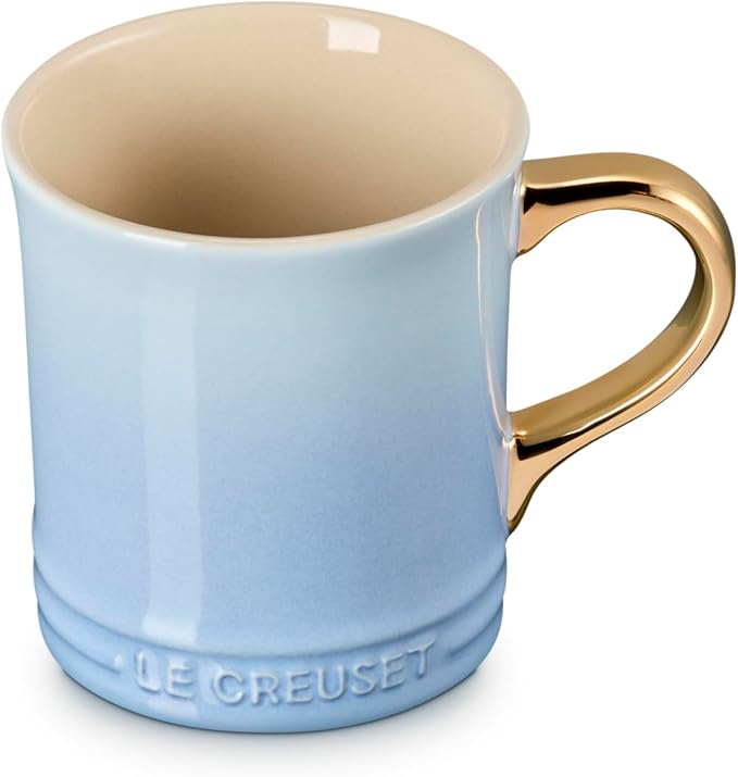 Le Creuset Stoneware Vancouver Mug, 14 oz., Coastal Blue/Gold Metallic Handle - Image 2