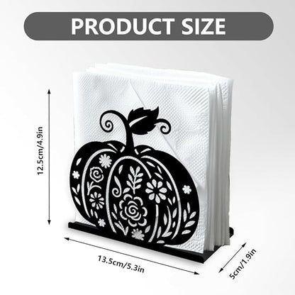 Pumpkin Flower Decorative Black Metal Napkin Holder for Table, 5.3" x 4.9" x 1.9" Fall Thanksgiving Standing Napkin Holder for Home Kitchen Restaurant Picnic Party Coffee Bar Dining Room