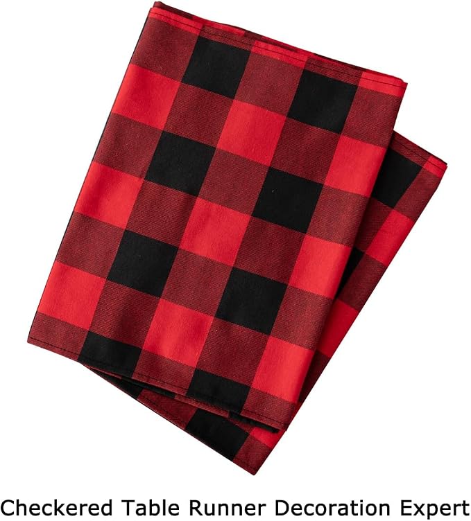 ShinyBeauty Buffalo Plaid Table Runner 13''x72'' Red and Black Check Christmas - Image 6