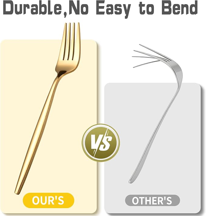 60-Piece Gold Silverware Set for 20, Food Grade Stainless Steel Flatware Set - Image 8