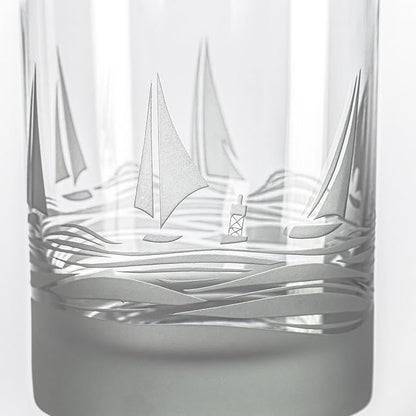 Rolf Glass Regatta 13oz Double Old Fashioned Glass | Set of 2 Whiskey Cocktail Tumblers | Engraved and Lead-Free | Made in the USA | Nautical Sailboat Design