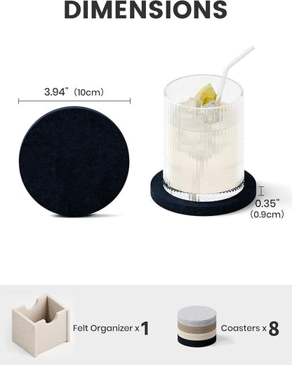 Fluxynara Felt Coasters with Holder, Nordic Slate | Round Felt Coasters - Image 2