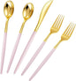 Rubtlamp 90Pcs Gold Plastic Silverware, Valentine's Day Utensils Set With Pink Handles Include 30 Gold Knives, 60Plastic Forks and Spoons, Pink Silverware Heavy Duty For Mother's Day