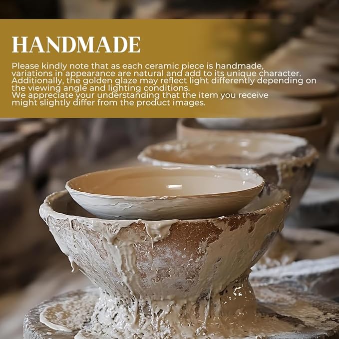 Handmade Ceramic Pasta Bowl 10.4 Inch, Wave Edge Gold Rim Soup Bowl, Set of 4 Reinforced Porcelain Bowls, 1kg Each, Dishwasher Safe Dinner Bowls