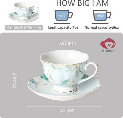 6oz Porcelain Tea Cup & Saucer Set of 6, complete 12-pieces cup & saucer set - Image 2