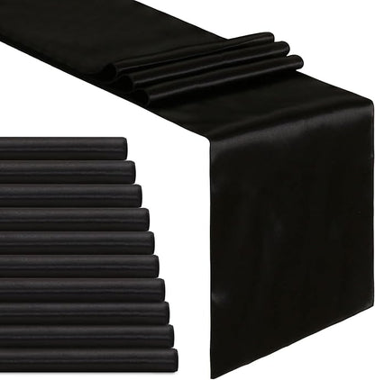Black Satin Table Runners 10 Pack 12x108 inch Silk Smooth Fabric | Bright Satin by B-COOL