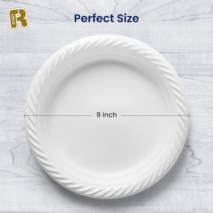 R-kay 100 Pack 9 Inch Plastic Plates Disposable - Image 6