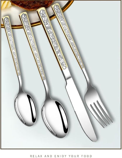 40-Piece Embossed Gold Silverware Set, 18/0 Stainless Steel Flatware Fancy - Image 4