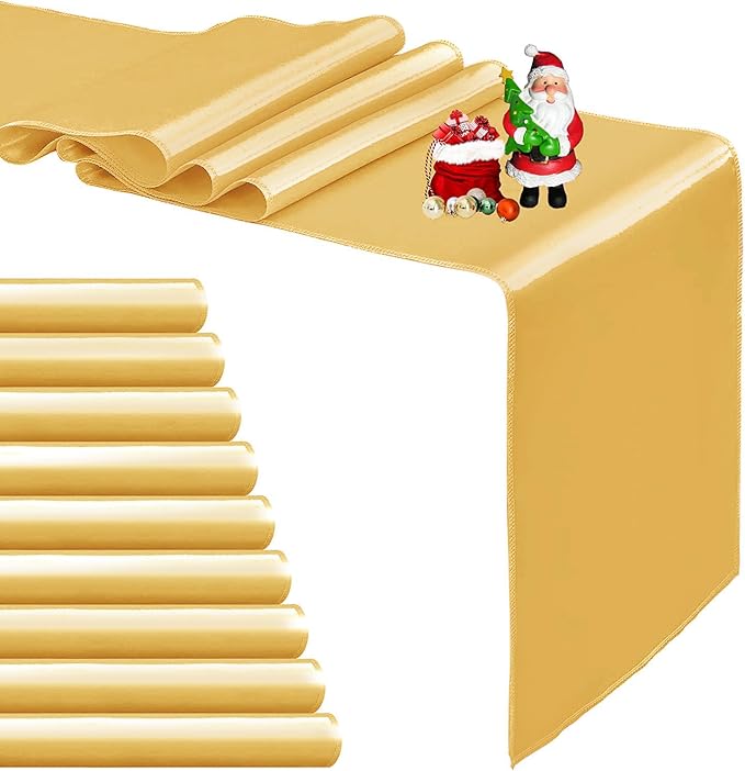 10-Pack Gold Satin Table Runner 12 x 108 Inch Long Fuchsia Bright and Smooth by Pufogu