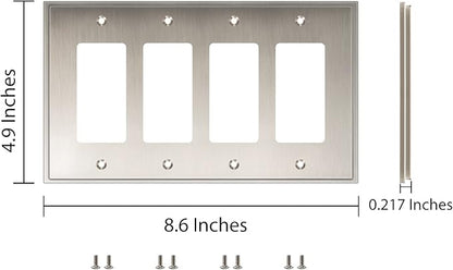 Henne Bery Soft Modern Decorative Wall Plate Switch Plate Outlet Cover (Quad Decorator, Satin Nickel)