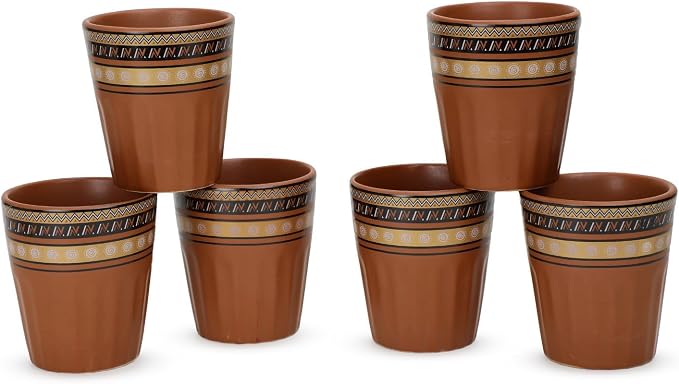 Servo Best Handmade Ceramic Kulhad Tea Cups Set of 6, Glazed Kulhar Cups by Serv-o-Best