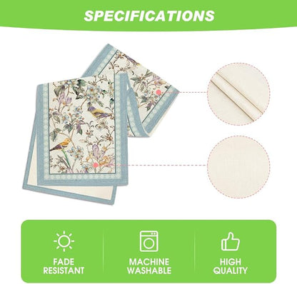 Artoid Mode Blue Birds Flowers Blossom Table Runner, Seasonal Spring Floral - Image 5