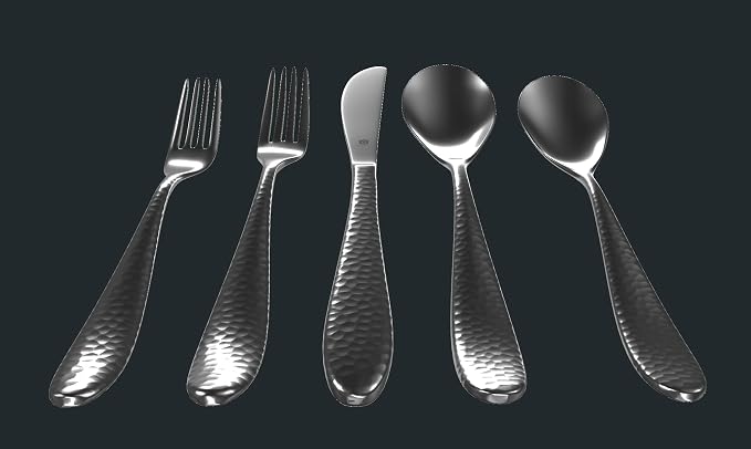 Hammered Silverware Set | Premium 18/10 Stainless Steel Flatware Service - Image 2