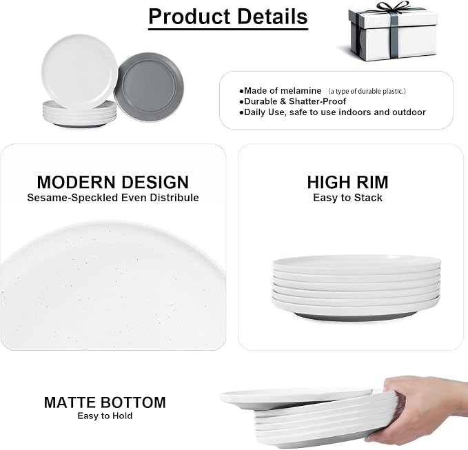 Webbylee Melamine Dessert Plates Set of 6-7.5" Serving Durable Dishes Perfect - Image 3