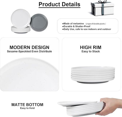 Webbylee Melamine Dessert Plates Set of 6-7.5" Serving Durable Dishes Perfect - Image 3