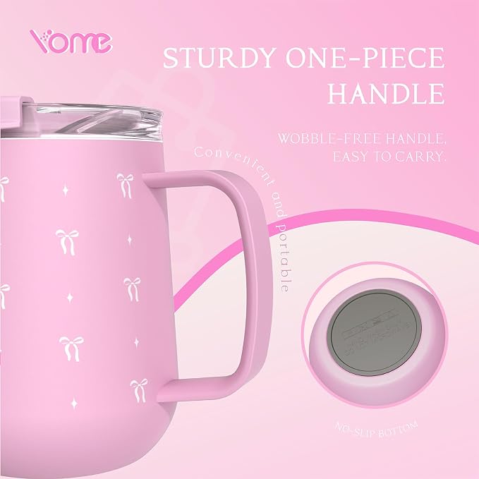 YOME 10oz Elegant Bow Pink Insulated Coffee Mug - Image 6
