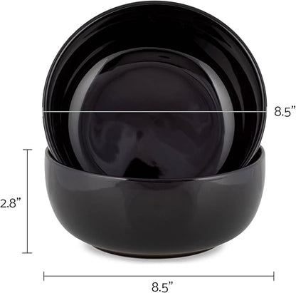 Elanze Designs Bistro Glossy Ceramic 8.5 inch Large Serving Bowls Set of 2 - Perfect for Multiple Everyday Uses: Pasta, Salad, Ramen, Soup, Popcorn, Noodles, Cereal and Mixing Bowls, Black