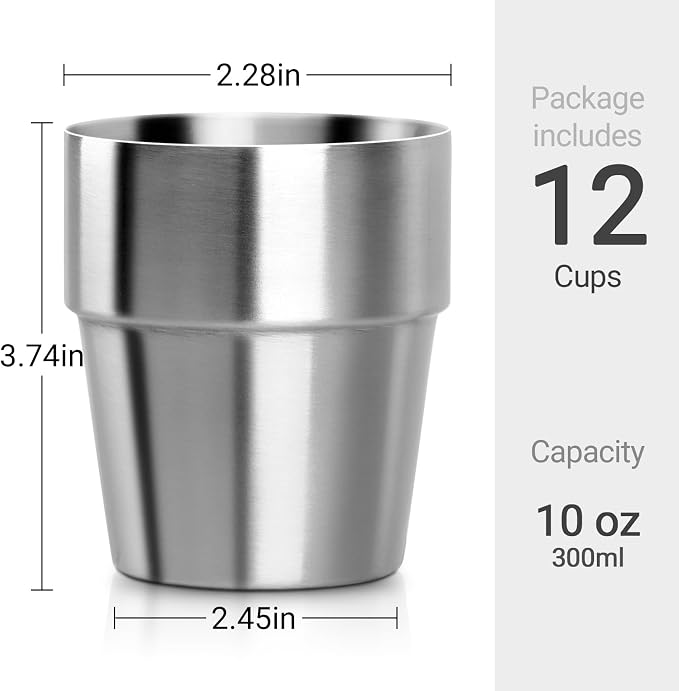 Beasea Stainless Steel Cups 10 oz, 12 Pack Small Stackable Insulated Bulk - Image 2