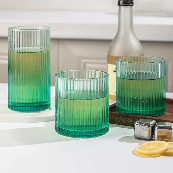 Ribbed Drinking Glasses 8pcs, 12oz and 10oz Glassware, Tumbler Glasses Cup Set - Image 7
