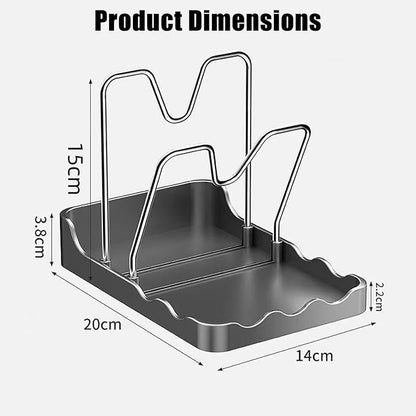 Kitchen Pot Lid Storage Rack, Pot Lid Organizer,Pot Lid Holder with Removable Drip Tray,Stainless Steel Bracket,Detachable design,Suitable for Placing pot Lids, Spoons, Cutting Boards, etc (Gray)