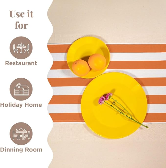 Folkulture Fall Table Runner 108 Inches Long | Orange & White Striped | Table - Image 6