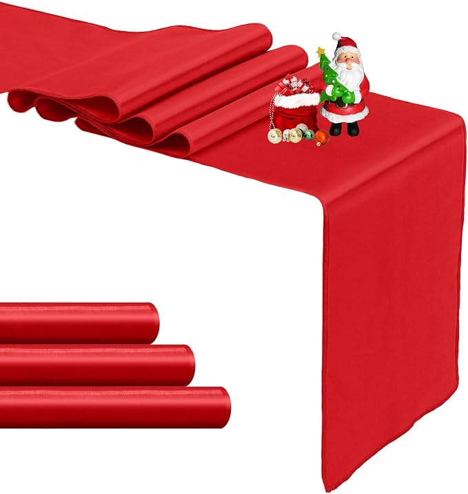 4-Pack Red Satin Table Runner 12 x 108 Inch Long Bright and Smooth Silk Fabric by Pufogu