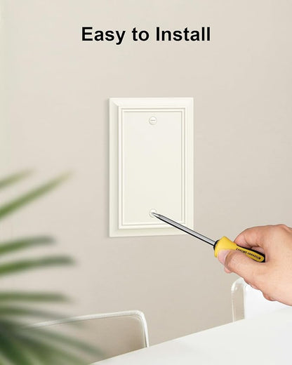 2-Pack Single Blank Wall Plate, Durable Natural Bamboo Fiber Wall Plate Cover,Light Almond 1 Gang Wall Plate for Unused Outlets/Switches, Corrosion Resistant