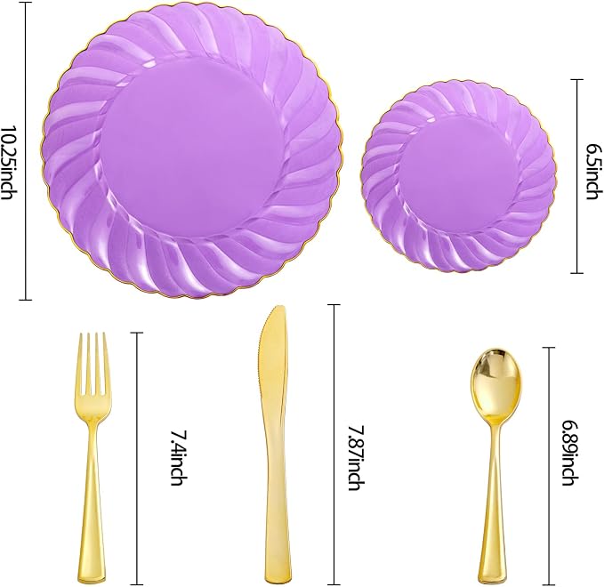 YOUBET 125PCS Clear Purple Plastic Plates - Image 7