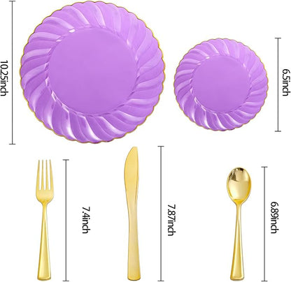 YOUBET 125PCS Clear Purple Plastic Plates - Image 7