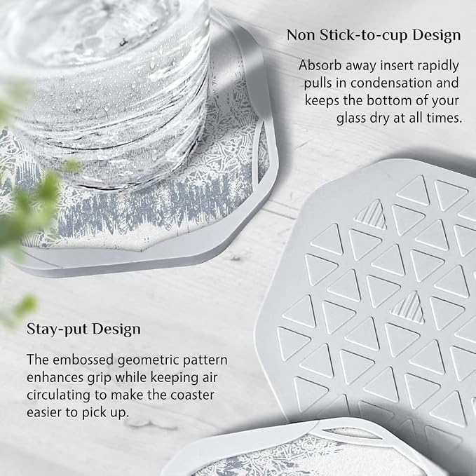 UMIRRO Absorbent Felt & Silicone Drink Coasters Set of 4, Mandala Lace | - Image 5