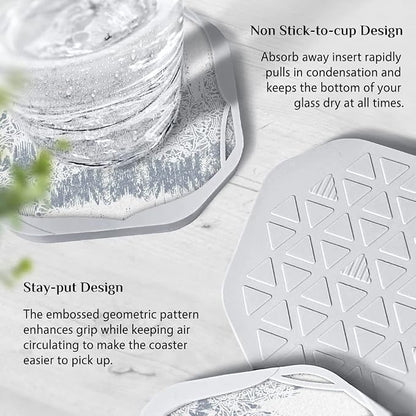 UMIRRO Absorbent Felt & Silicone Drink Coasters Set of 4, Mandala Lace | - Image 5