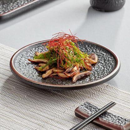 Heika 6 Inch Black Matte Stoneware Plate, Coupe Style, Commercial Kitchen, Textured Design, 12 per Case