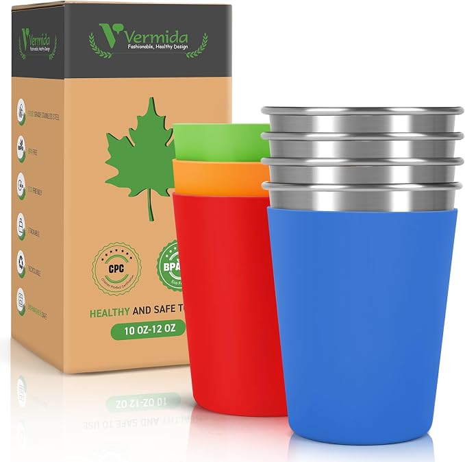 Stainless Steel Cups for Kids and Toddlers Stackable, 12oz Stainless Steel Kids by Vermida