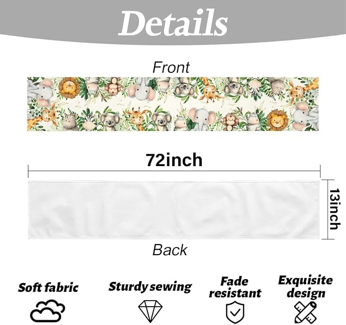 Elephant Giraffe Baby Shower Table Runner, Seasonal Spring Decoration | Tables - Image 6