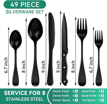 JUNLIN 49 Pieces Black Silverware Set - Image 2