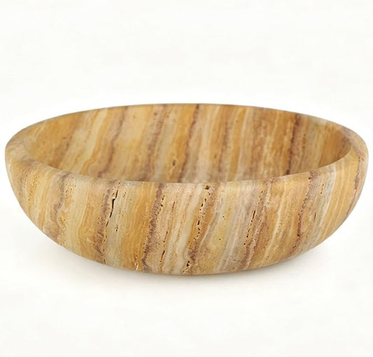 Handmade Travertine Bowl Unique Pattern Natural Stone Centerpiece Bowl, 7.8" Decorative Key & Fruit Bowl for Bohemian Home Decor Kitchen Counter Entryway & Office Jewelry Holder, Art Object
