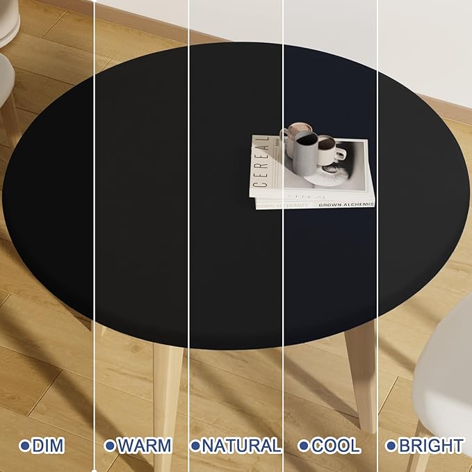 Round Spandex Tablecloth 2 Pack, Elastic Fitted Waterproof Tablecloths for 57"-68" Tables, Stretch Washable Picnic Table Cover for Camping, Dining, Indoor and Outdoor, Black