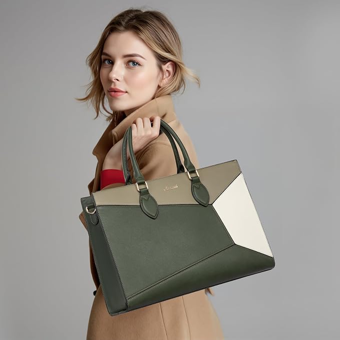 LOVEVOOK Laptop Bag for Women, 15.6 lnch Waterproof Lightweight Leather Tote Bag - Image 2