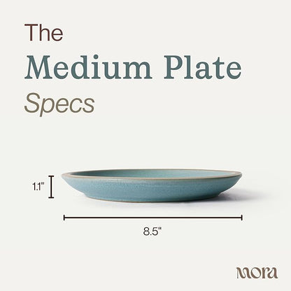 MORA Medium Plates Set of 4, 8.5 inch Ceramic Pottery Salad Plates - Microwave, Oven and Dishwasher Safe - Iris