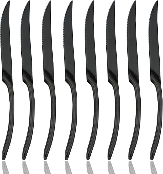 JASHII 18/10 Stainless Steel 8 Piece Mirror Polished Black Steak Knife Black by JASHII