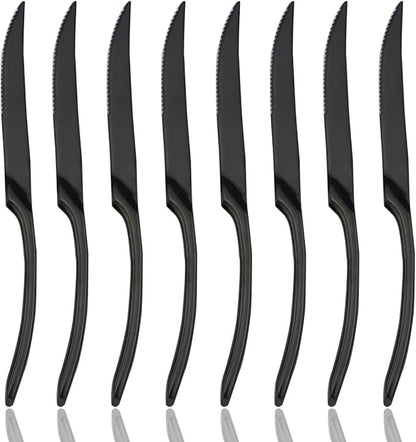 JASHII 18/10 Stainless Steel 8 Piece Mirror Polished Black Steak Knife Black by JASHII