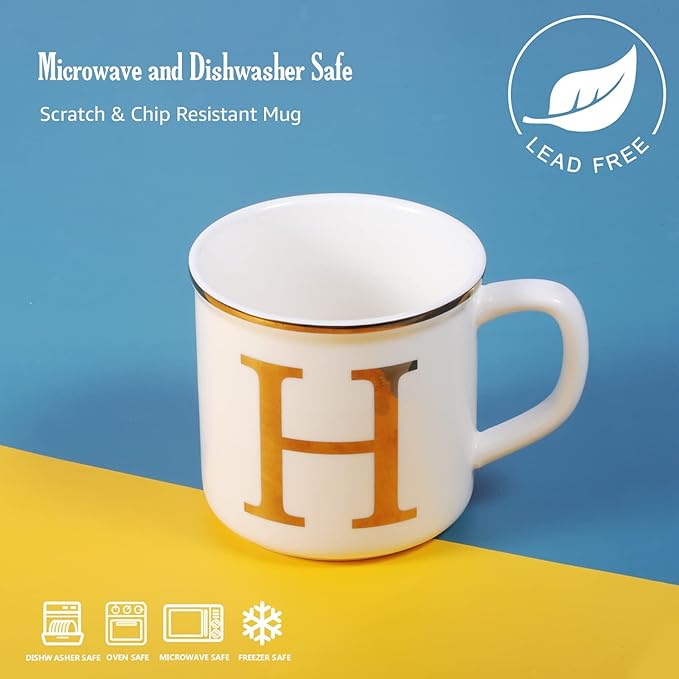 Miicol Ceramic Coffee Mug 16 oz, Monogram Coffee Cup, Golden Initial Tea Mug, Personalized Tea Cup, Unique Gift, Large Mug for Home, Office, Letter H